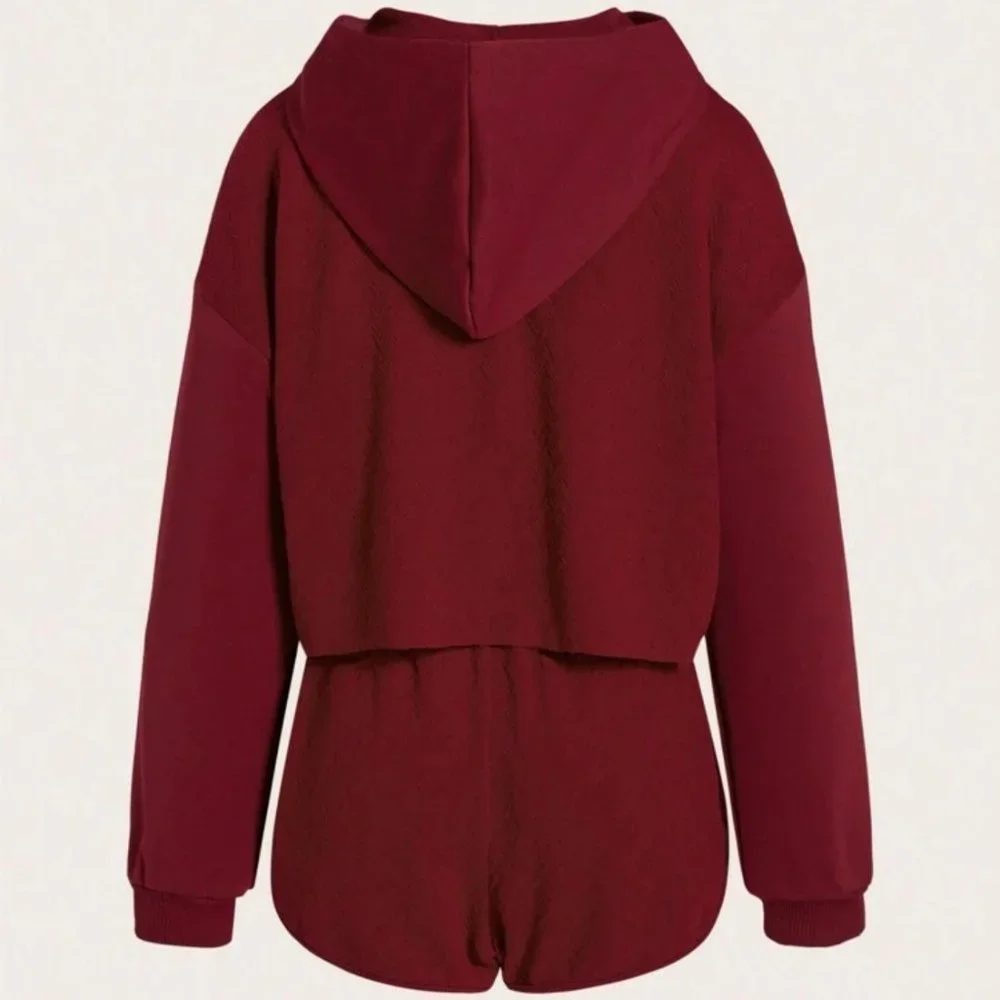 NWOT MAROON DARK RED HOODIE | KANGAROO POCKET DROP SHOULDER DRAWSTRING | BURGUND - Picture 7 of 8